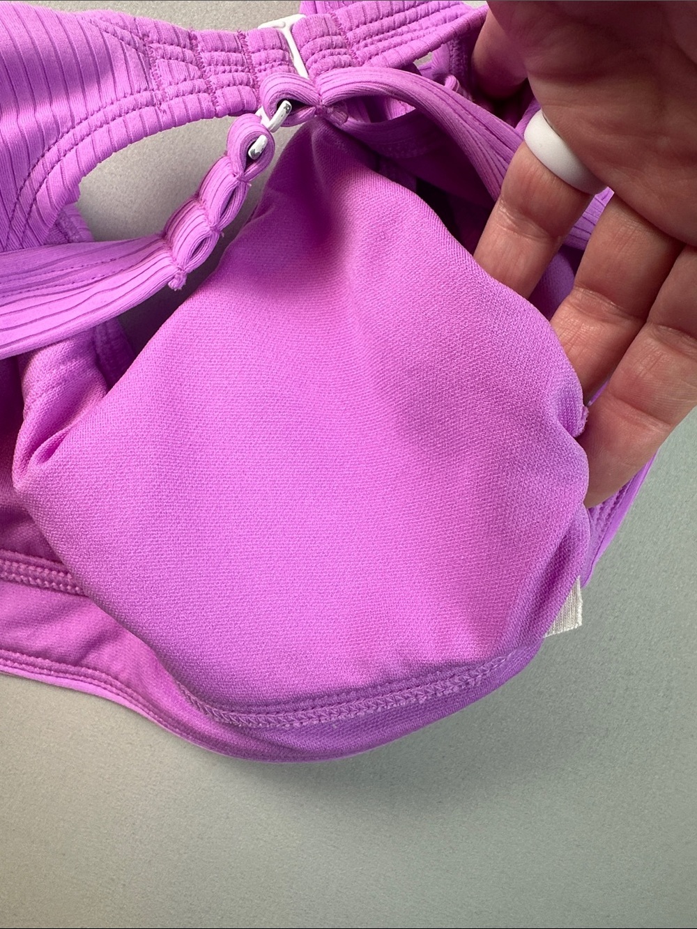 Ribbed Scoop Swim Padded Bikini Top Lavender Medium Clasp - Picture 5 of 6